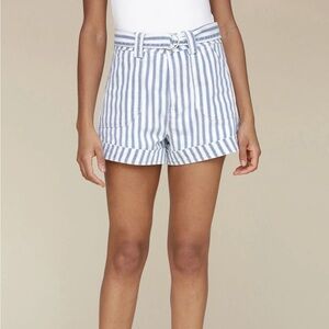 Avec Les Filles High Waist Blue and White Striped Shorts